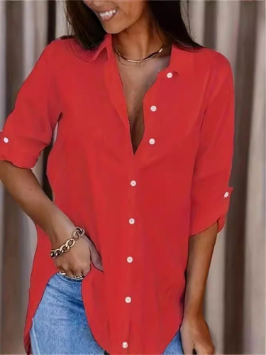 2024 AliExpress Amazon Bestselling Simple Long-Sleeve V-Neck Button-Up Women's Blouse/Knit Top for Women - Versatile