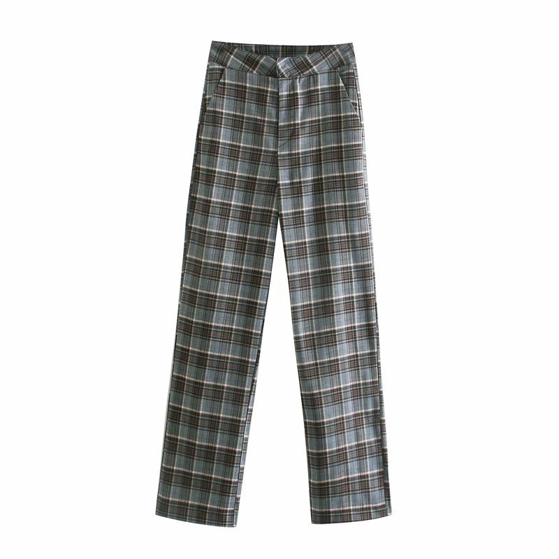 high waist plaid wide-leg suit pants NSAM47428