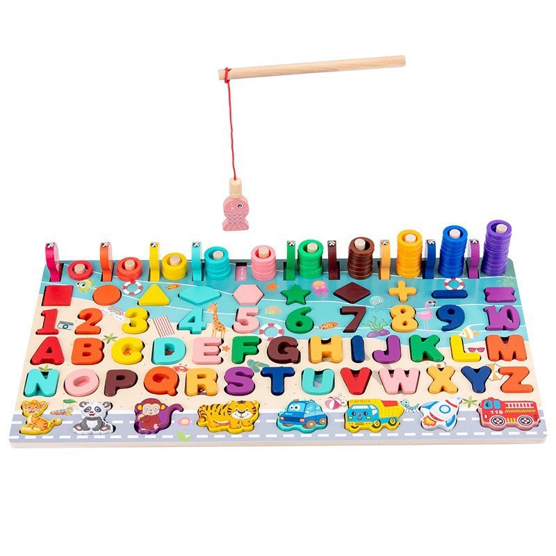 Juguetes de educación temprana para niños Tablero de números y letras siete en uno multifuncional Juego de pesca magnética de rompecabezas para bebés