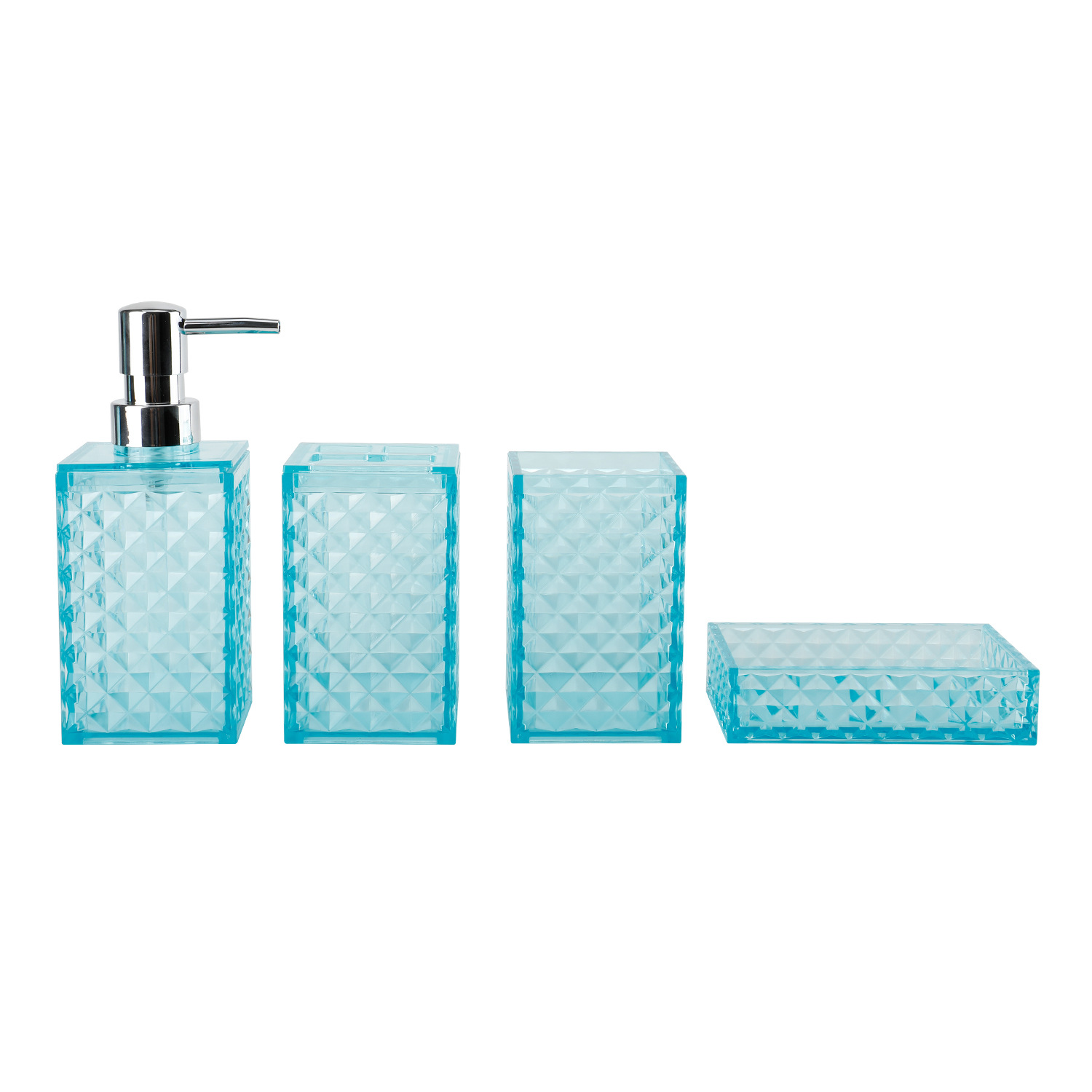 Cuarto de baño de plástico de cuatro piezas de diamante transparente Plaid fábrica al por mayor lavado baño enjuague bucal cepillo titular de cuatro piezas conjunto