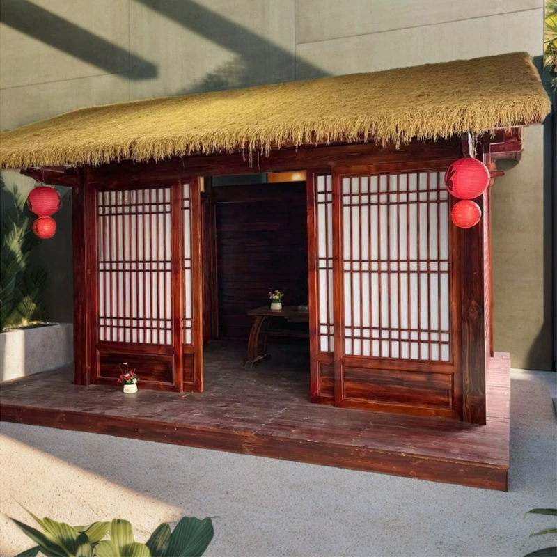 Антикоррозийная деревянная соломенная хижина открытый беседка двор деревянный дом чайная комната Сельский небольшой двор соломенный сарай сетка красная хижина