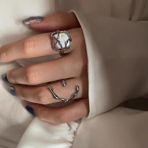 Moonlight Forest! Irregular Metal Freshwater Pearl Open Ring for Women, INS Style, Cool Style Ring with Texture