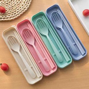 Wheat straw tableware three-piece Children's fork spoon chopsticks tableware set travel picnic portable tableware storage
