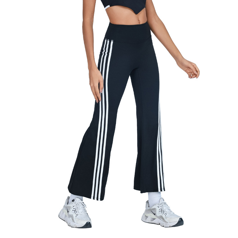Pantalones deportivos transfronterizos de comercio exterior, pantalones de fitness, cintura alta, color a juego, alta elasticidad, secado rápido, pantalones de campana de yoga agradable para la piel