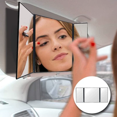 Qatlanan, işıqlı, üç tərəfli HD avtomobil makiyaj güzgüsü