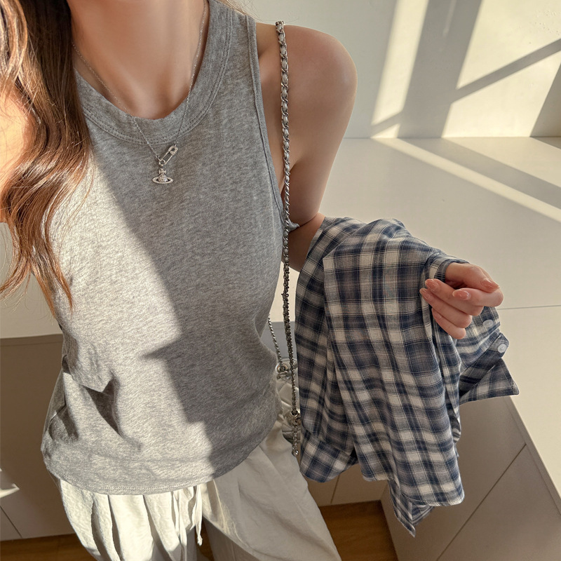 Casual Lazy Style Cotton Round Neck Sleeveless Tank Top for Women, Can Be Worn as an Inner Layer or Outerwear, Loose Fit