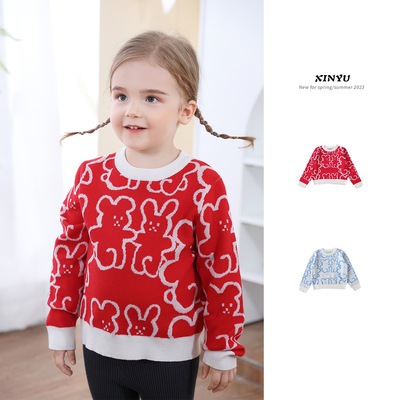 Female baby pullover Cartoon pattern knitting Base coat Children spring and autumn knitting jacket