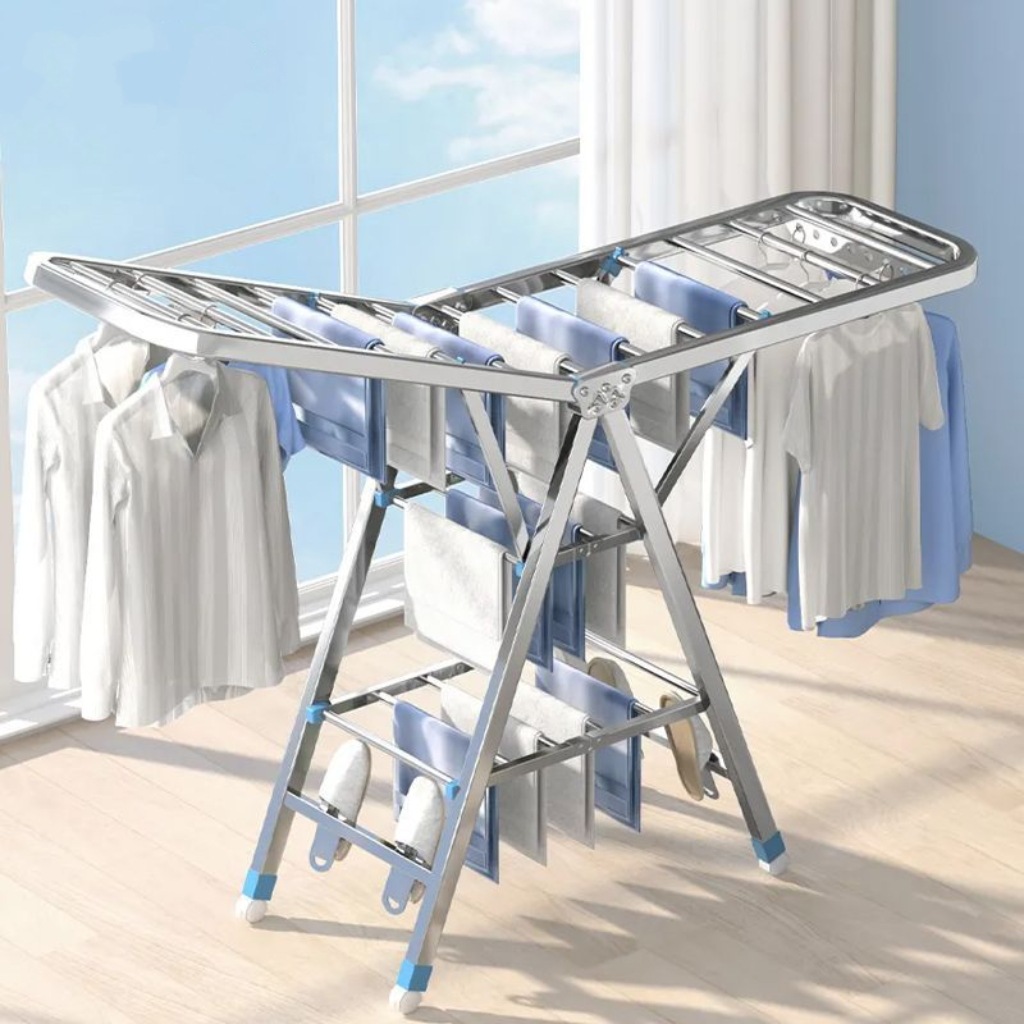 Folding Floor-Standing Clothes Drying Rack for Balcony, Home Use for Drying Clothes and Quilts, Magic Tool for Hair Salons, Baby Diaper Drying Rack