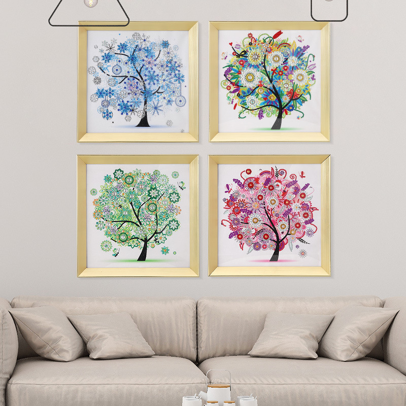 Pintura de diamantes 5D transfronteriza DIY, árbol de la fortuna de las cuatro estaciones, pintura decorativa hecha a mano, pintura para pegar, venta al por mayor personalizada