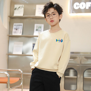 Children's sweater base shirt beige casual top 2024 autumn children's round neck cross-border wholesale children's clothing long sleeve