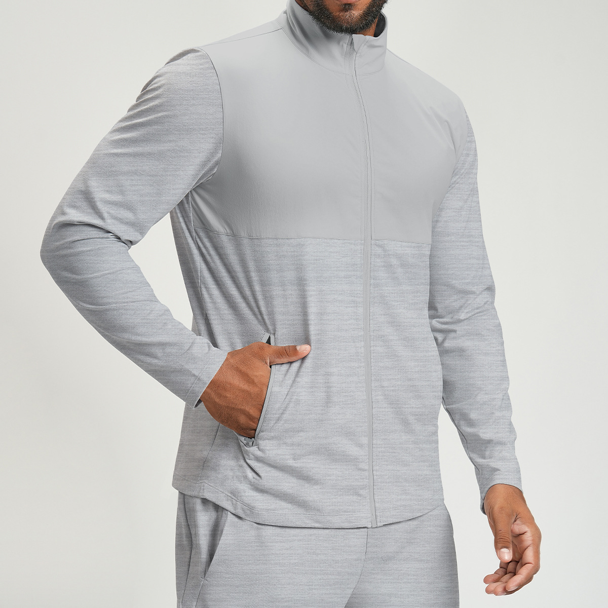 Cross-Border Men's Sports Yoga Casual Outdoor Commuting Fitness Color-Blocking Long-Sleeve Jacket 4162-1