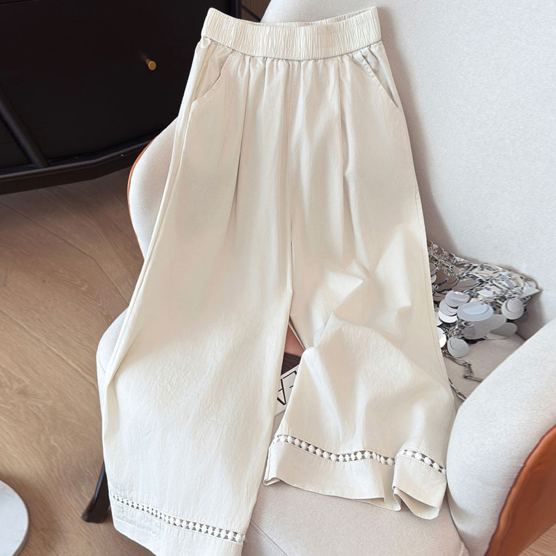 Tencel Cotton and Linen Wide-Leg Pants for Women, Summer Drape Straight High-Waisted Cropped Pants, Thin Loose Linen Casual Pants