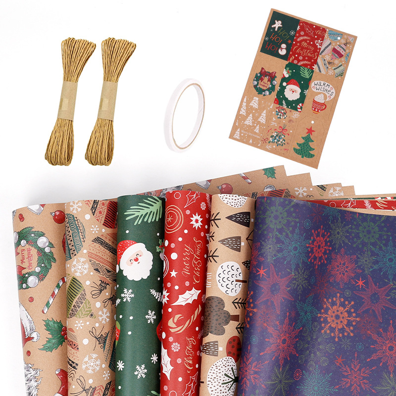 Papel de embalaje de regalos de Navidad transfronterizos Papá Noel campana flocos de nieve Papá Noel flores de embalaje de regalo