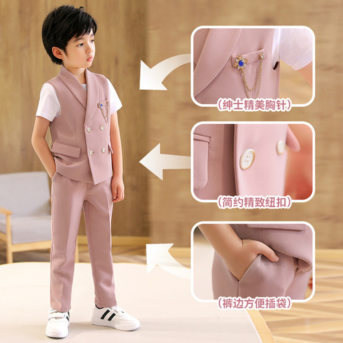 Children's suit 2024 spring and summer new style boys' gentleman's vest two-piece set host speech photography dress on behalf of