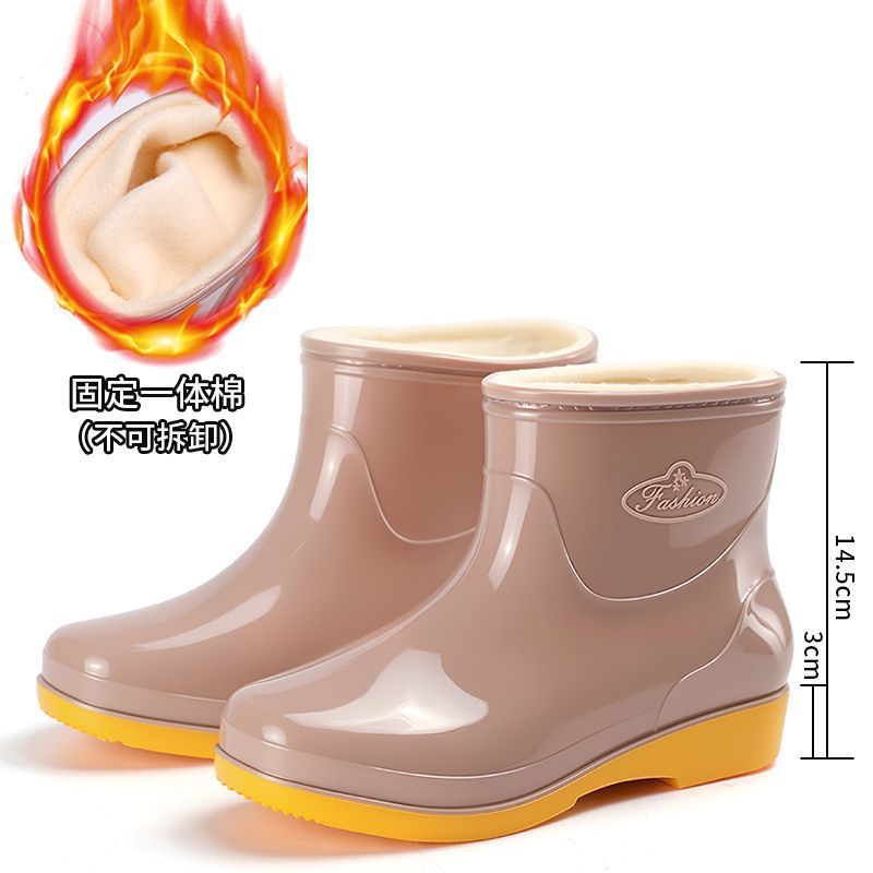 Cuatro estaciones zapatos de lluvia de cañón corto para mujeres zapatos de lluvia calientes para adultos con veludo impermeable antiderrapante cocina de moda zapatos de agua botas de agua al por mayor image 15