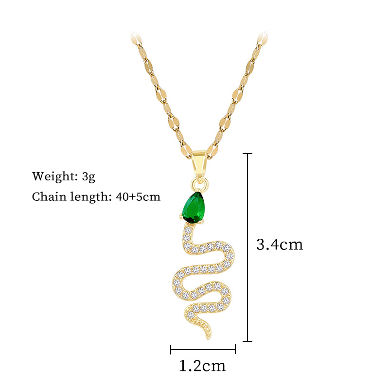 Collar de lujo ligero con serpiente de ojos verdes, microincrustaciones de oro auténtico, cuentas de transferencia para mujer, cadena para clavícula de celebridad de internet con joyería_voghion.com
