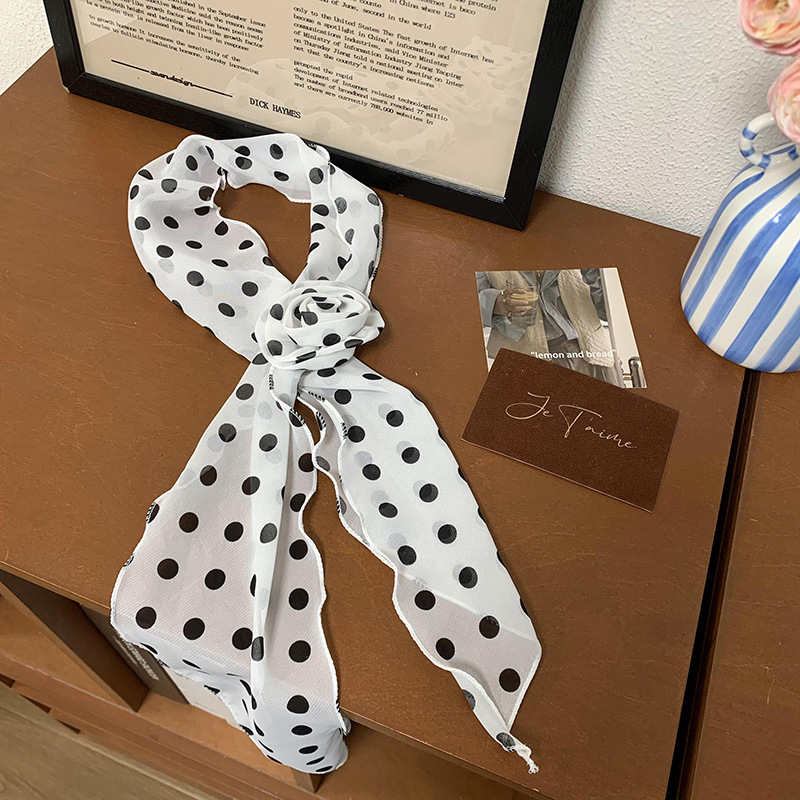 Pañuelo de seda para mujer, tira larga, sentido de alta calidad, lunares, corbata estrecha y delgada, pañuelo de flor de rosa, cinturón para el cabello, cinturón al por mayor