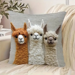 Cute Alpaca Pillow Case 2D Flat Print Imitation Embroidery Pillow Case No Core Sofa Cushion Cover Home Decoration