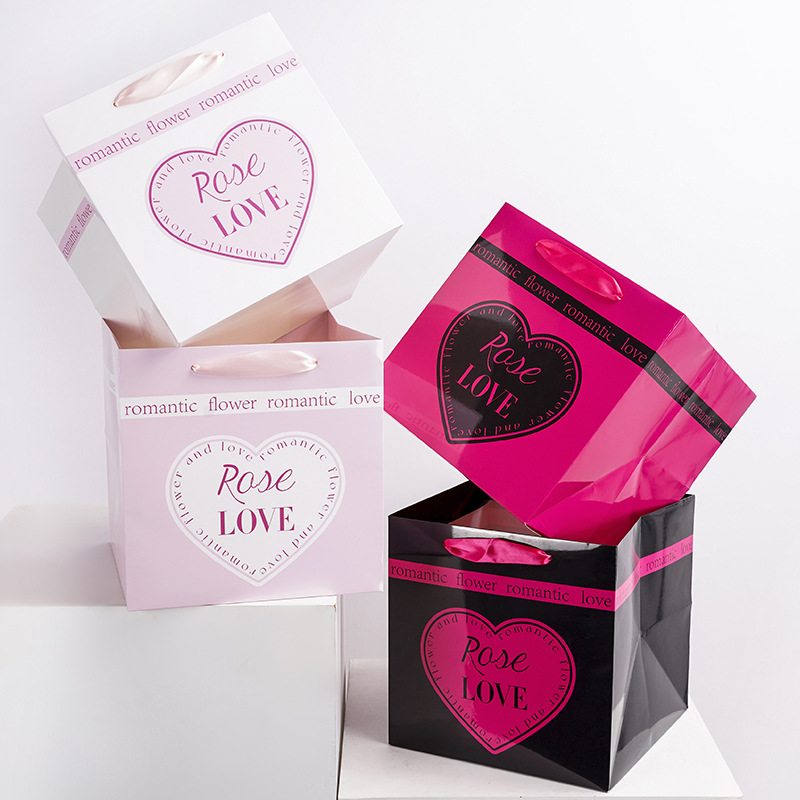 情人节爱心玫瑰花手提袋LOVE爱心气球节日送女友礼物礼品花艺批发