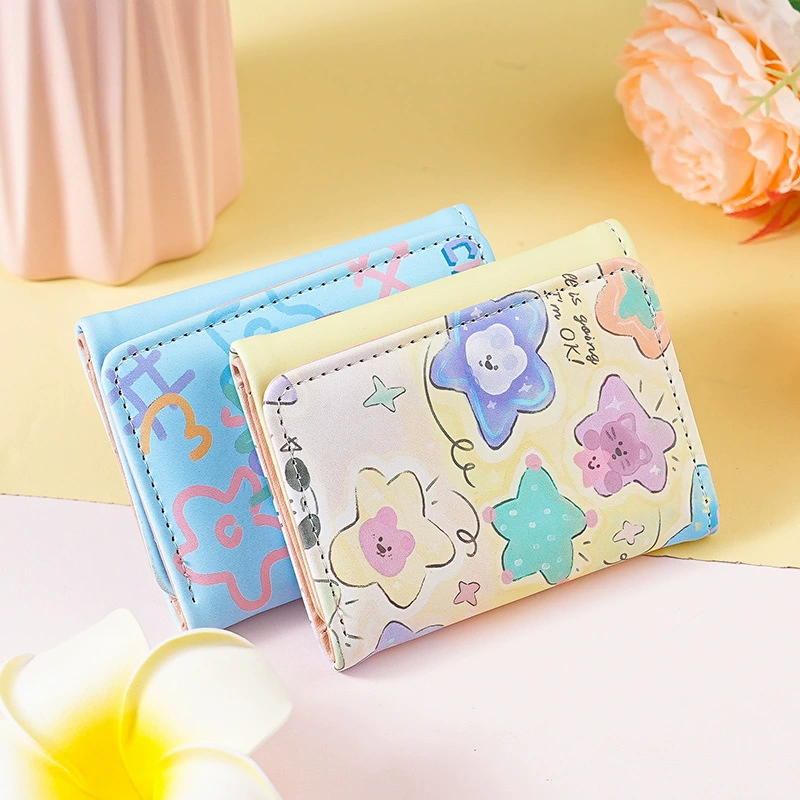 Новые простые цветные граффити короткие милые нишевые дизайнеры леди складной маленький мульти-кард трехкратный кошелек