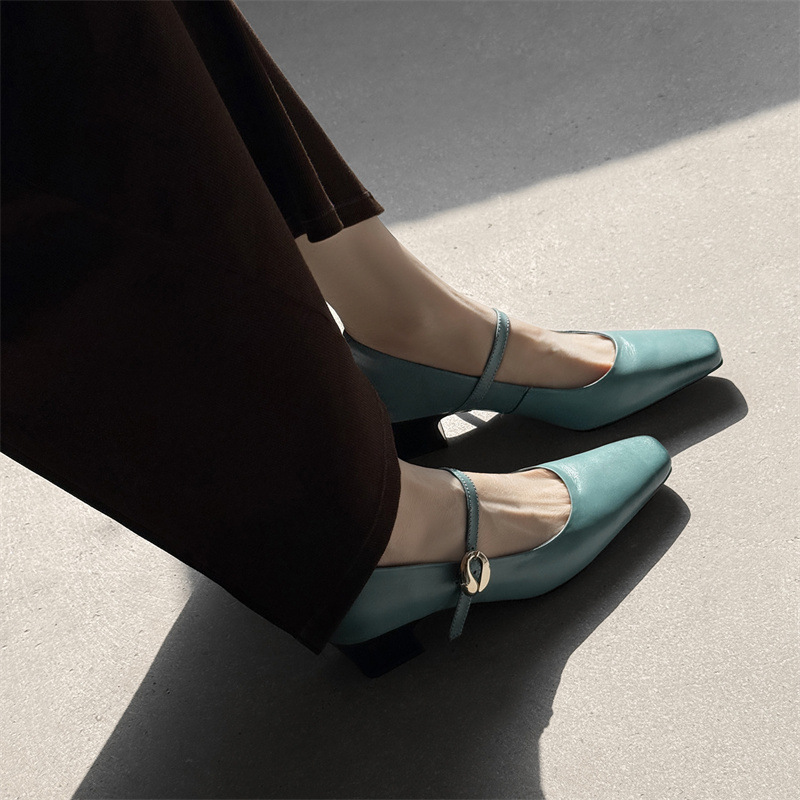 Retro Square-Toe Chunky Heel Single-Strap Mid-Heel Women's Shoes 2026 Spring New French Evening Style Mary Jane High Heels Retro Square-Toe Chunky Heel Single-Strap Mid-Heel Women's Shoes 2026 Spring New French Evening Style Mary Jane High Heels