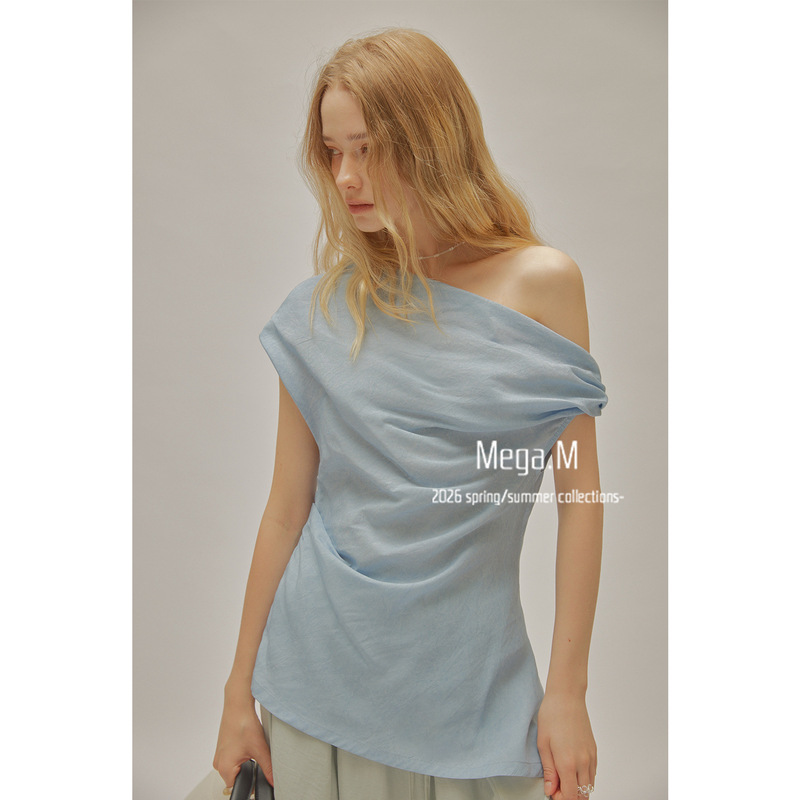 Margemeng Two-Way Wear Asymmetrical Neck Off-Shoulder Top Women's 2026 Summer New Korean Style French Retro Sleeveless Vest Margemeng Two-Way Wear Asymmetrical Neck Off-Shoulder Top Women's 2026 Summer New Korean Style French Retro Sleeveless Vest