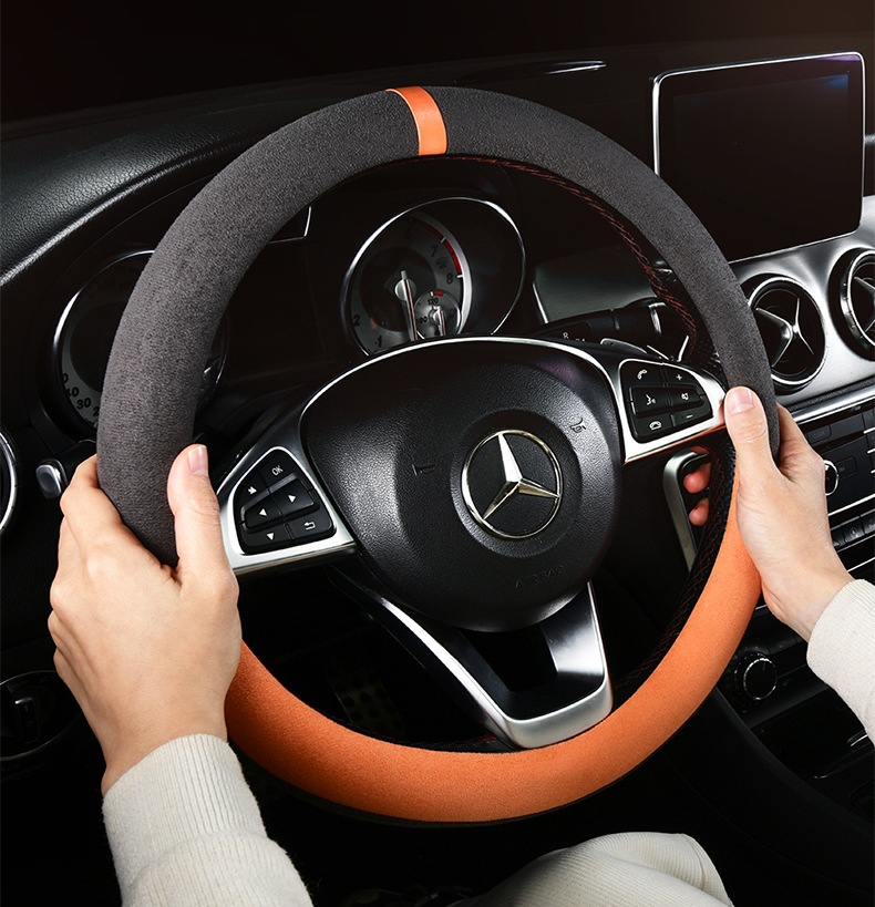 Cross-Border Car Steering Wheel Cover Specifically Designed for Foreign Trade, New Model, Universal for All Seasons, Color-Blocked Suede Car Handle Cover, Yungu