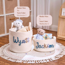 Etsy亚马逊个性化名字婴儿收纳篮棉绳收纳宠物儿童收纳筐编织篮