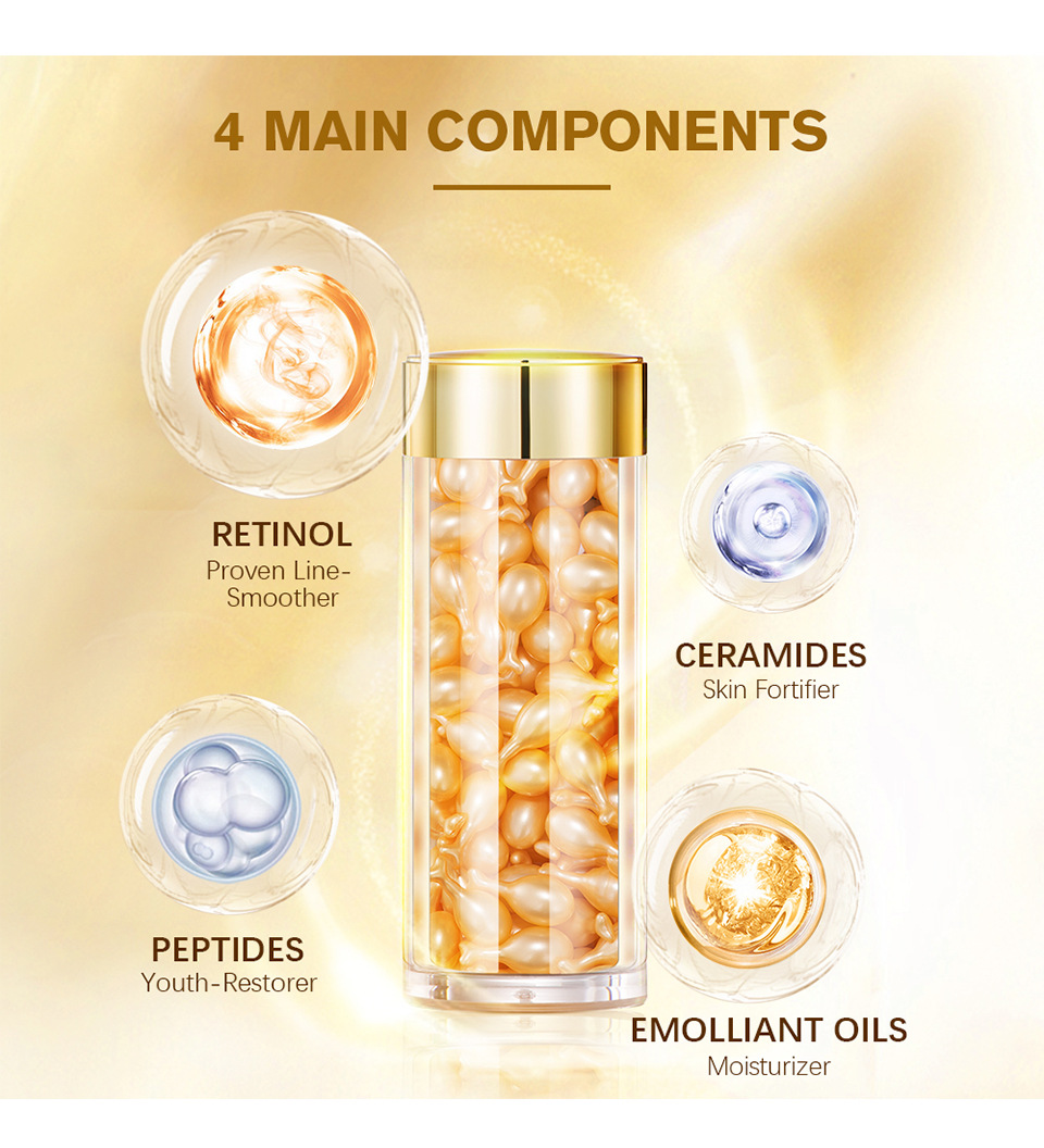 carina 90 kapslar retinol gyllene ljusa linjer uppstramande ansiktsskönhet hudvård mjuk essens_voghion.com