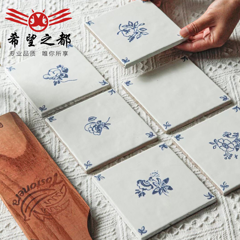 Delft blue and white handmade brick vintage hand painted flower brick small red book kitchen bathroom tile blue and white bathroom brick