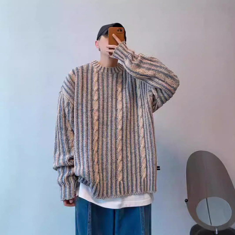 2024 New Autumn and Winter Retro Reversible Denim Color Round Neck Knitted Sweater for Men 2024 New Autumn and Winter Retro Reversible Denim Color Round Neck Knitted Sweater for Men