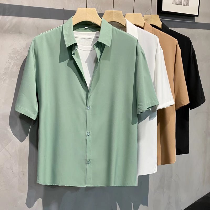 Summer thin short-sleeved shirt men's port trend ins casual loose boys sag senior sense of small shirt