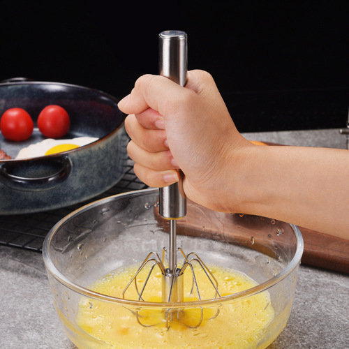 Stainless steel semi-automatic egg beater household baking tools cream egg press rotating hand mixer
