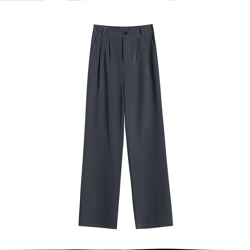 Pantalones de traje negro para mujer 2025 estilo fino de verano transpirable drapeado pierna ancha pantalones casuales pequeños pantalones de trapeador