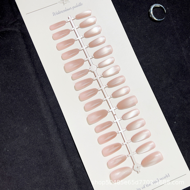 [Clear] Wearable Nails with Colored Cat-Eye Small Bulbs, Nail Polish Glue Spray, Pre-Made Nails, Semi-Finished Nail Art Nails