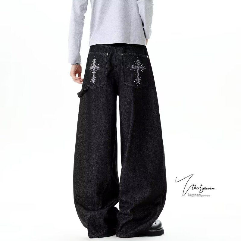 2026 Spring and Autumn Street Style Leopard Print Cross Diamond Embellished Japanese-Style Versatile Slimming Casual Retro Stylish Denim Pants 2026 Spring and Autumn Street Style Leopard Print Cross Diamond Embellished Japanese-Style Versatile Slimming Casual Retro Stylish Denim Pants