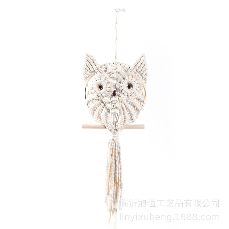Cuerda de algodón tejido a mano colgante de búho tapices de pared creativos bohemios adornos de decoración del hogar de estilo nórdico