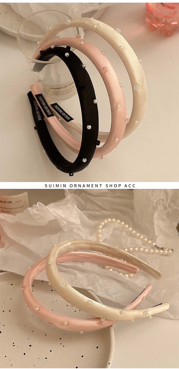 Women's Simple Style Solid Color Cloth Pearl Hair Band display picture 1