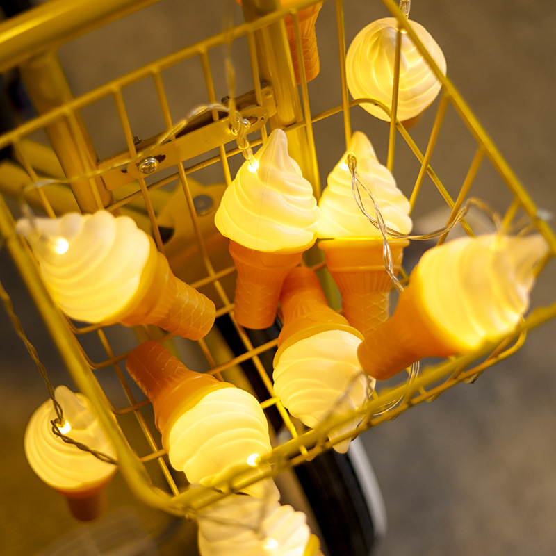 Nuevo LED helado luz cadena hamburguesa papas fritas luz decorativa de la habitación de los niños decoración del restaurante decoración de la fiesta de cumpleaños