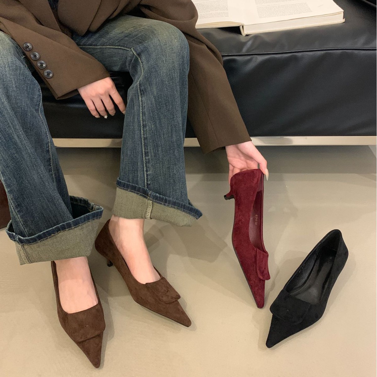 Demi-season fashionable universal suede elegant shoes stiletto heels…