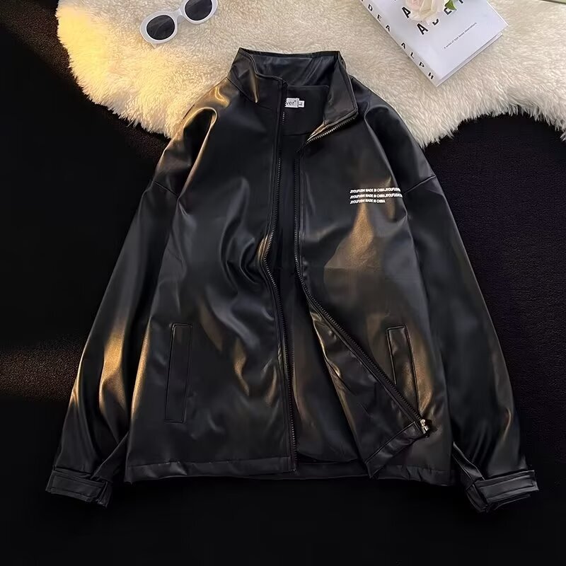 Leather Jacket Men's 2024 Autumn New Ins Casual Loose Fashionable Handsome All-match Cycling Sunscreen Jacket Trendy