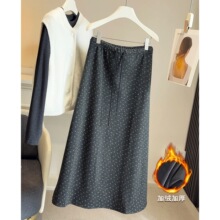秋冬加绒加厚松紧腰A字碎花毛呢半身裙女2025新款韩系过膝中长裙