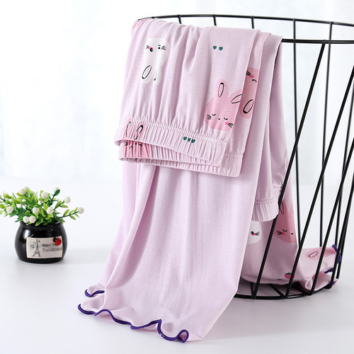 Rounuo's new children's air-conditioned clothing suit summer thin style similar to modal girls' pajamas suit three-quarter sleeve A