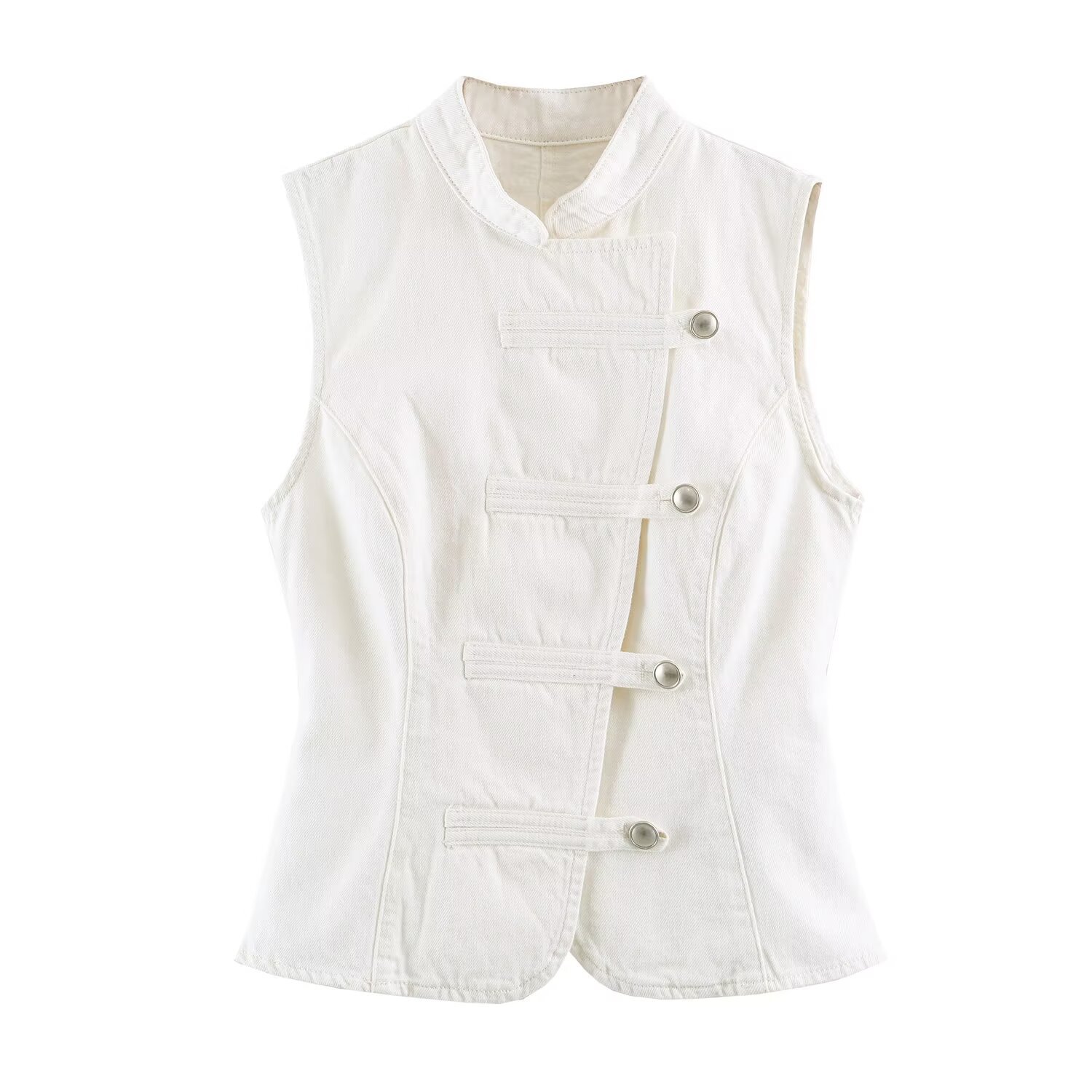 ZAZA hecho en casa estilo europeo al por mayor ropa de mujer temperamento de moda universal cordón nudillo chaleco denim mujer 9942153 image 4