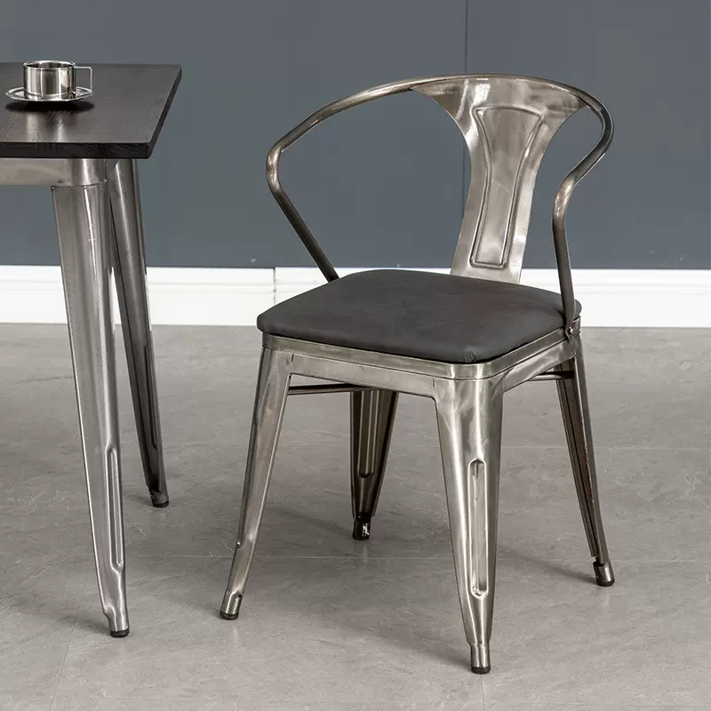 金属扶手餐椅美式铁艺椅子办公室酒店客厅休闲工业风矿风户外椅