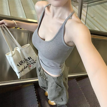 纯欲甜辣妹性感露背收腰显瘦吊带背心女带胸垫瑜伽服百搭健身上衣