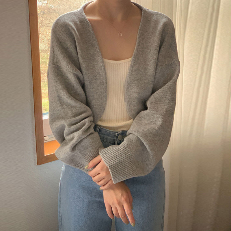 Korean Shell Knit Cardigan Short Shawl Jacket Women's Sweater Versatile V-Neck Loose Fit Lazy Style