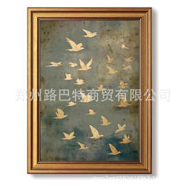亚马逊TEMU希音跨境飞鸟图片现代抽象景观画海报艺术画装饰画油画