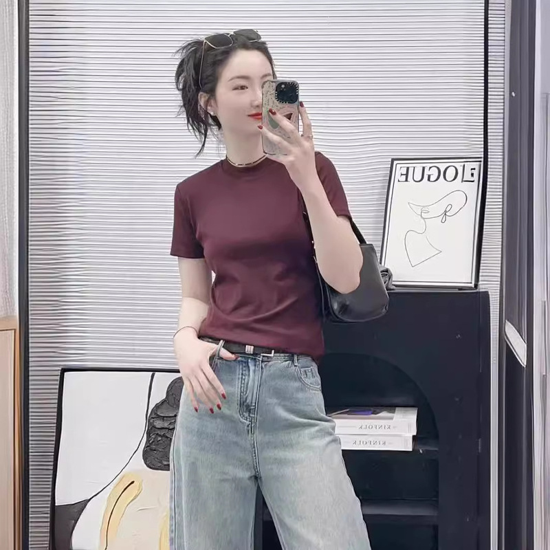 2026 Spring New Style Pure Color Round Neck Casual Versatile Fashionable Slimming Top for Women 3335