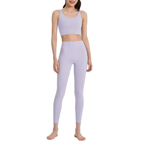 Double-sided brocade cloud feeling brushed set, elastic skin-friendly quick-drying tummy control shaping, detachable chest pads, high-end yoga set